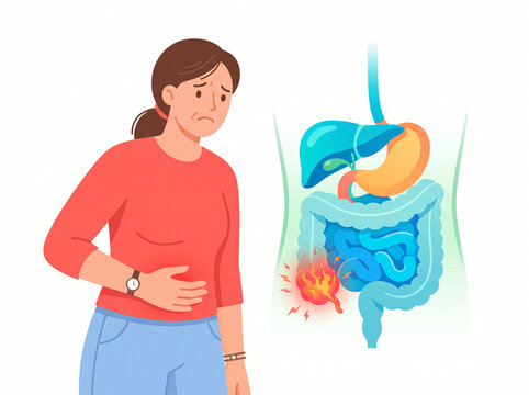Appendicitis and Inflamed Appendix Medical Illustration.