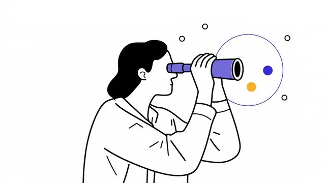 An operations specialist uses binoculars to watch an AI system. Signals show drift and risk around the machine, indicating changes in behavior.