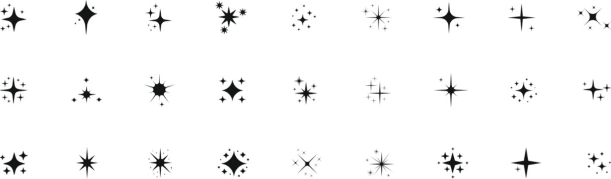 Shine star sparkle vector set. Sparkle star icons. Shine icon. Stars sparkle doodles vector. Set sparkles star symbols vector.  Star shine sparkle icon