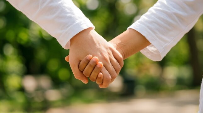 Close up of hands holding together showing love or connection perfectly composed