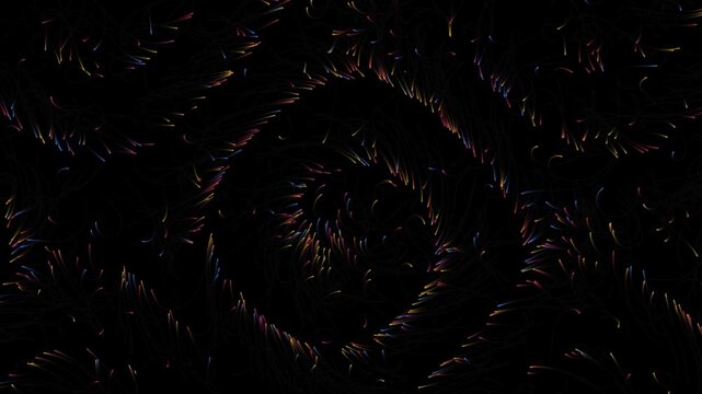 Abstract colorful microscopic fiber strands on dark background


