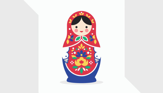 Traditional Russian matryoshka nesting doll decorated with beautiful floral patterns on a light grey background.