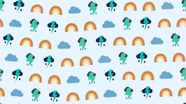 Weather Icons Pattern with Clouds and Rainbows