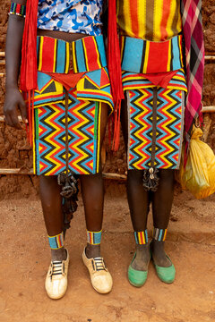 Bana beaded skirts and sneakers detail, Key Afer, Ethiopia