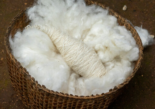Dorze cotton and hand spun thread in basket, Chencha, Ethiopia