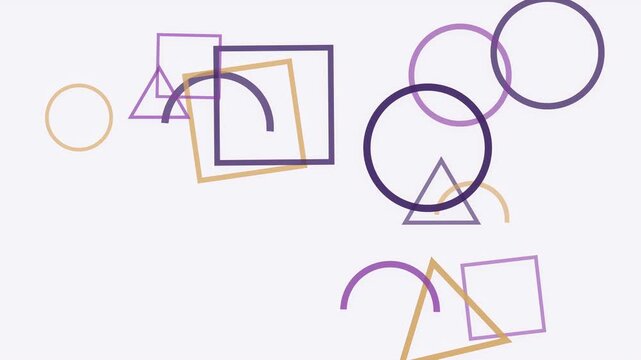 Abstract geometric motion background featuring rotating circles squares triangles and arcs seamless looping animation
