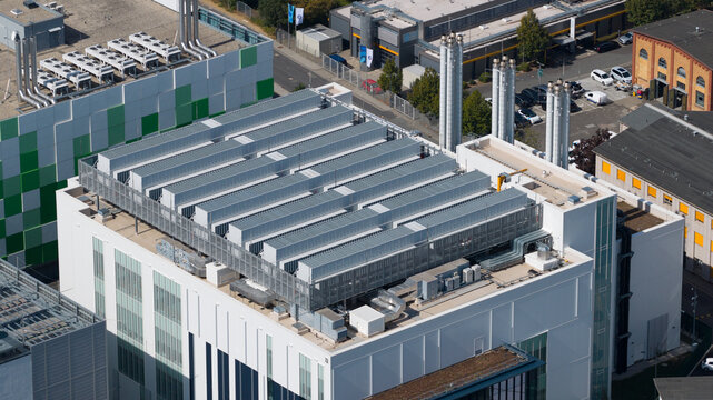 Aerial view of a major data center cluster in Frankfurt, Germany, showing facilities supporting cloud computing, AI workloads and public sector infrastructure.