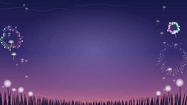 Floating dandelion seeds burst into radiant fireworks seamless loop