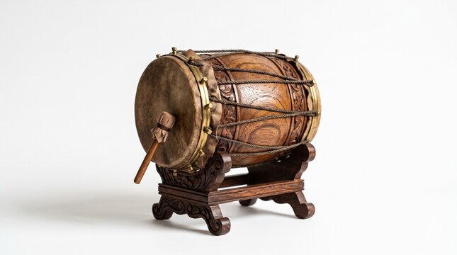 Wooden miniature drum on white background