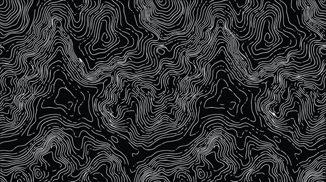 Abstract topographic map elevation lines vector pattern seamless background with dark geographic contour texture