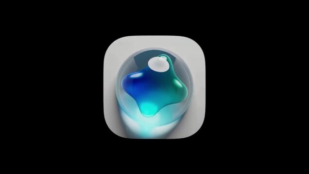 Abstract 3D app icon design with blue and green liquid gradient fluid shape.