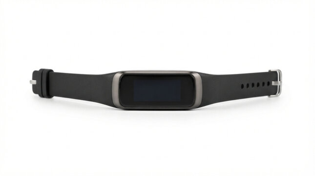 Smart fitness tracker photo isolated on white background with digital display and black strap