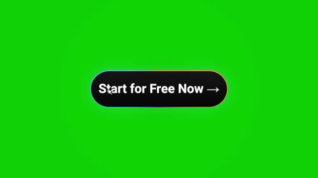 Start for Free Now call to action button, animated black web element on green screen, digital marketing click animation for website conversion