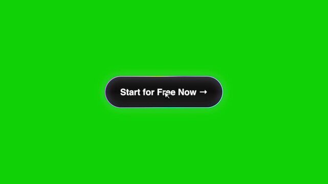 Start for Free Now button animation, black call to action button on green screen, mouse cursor clicking web interface element