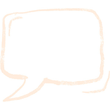 A hand-drawn, chalk-style speech bubble with a light peach outline