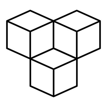 Isometric 3D stacking cubes block line art icon