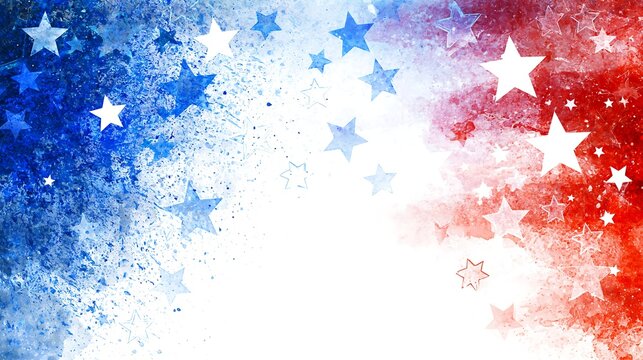 Patriotic american flag colors with watercolor texture, featuring white stars on a blue and red background, for independence day celebrations