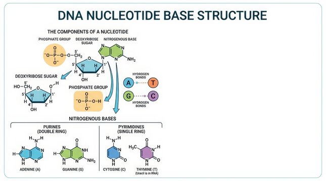 DNA Nucleotide Base Structure Educational Diagram Illustration.