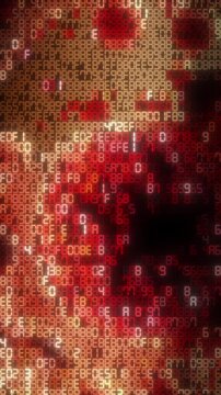 Digital hexadecimal code scrolling on screen