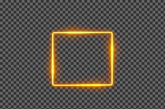 Glowing golden neon square frame isolated transparent background warm starburst border PNG
