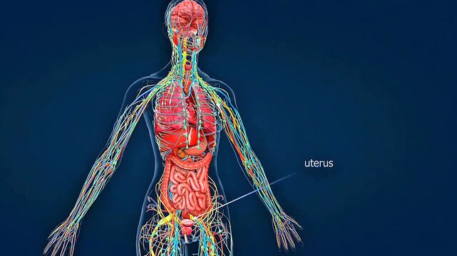 Position of the female reproductive system showing the uterus, ovaries, tubes, cervix, and vagina.