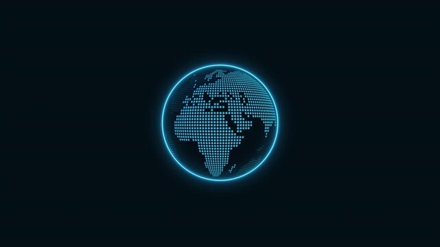 Rotating Blue Dotted Globe World Map Cyber Animation 4K Alpha Channel