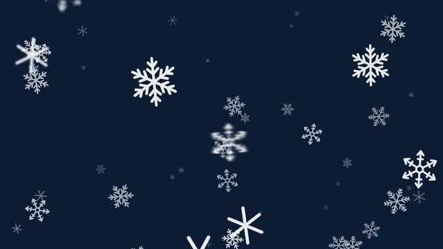 White snowflakes falling on transparent background, seamless loop, 4K winter snowfall overlay with alpha channel