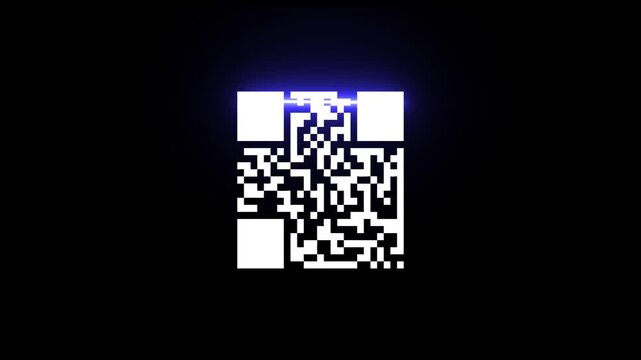 Scanner scanning animation video on black background. QR code !. Scanning success. 4K video