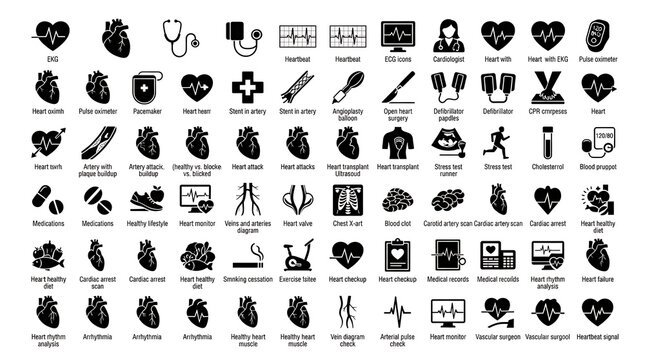 Collection of medical cardiology and heart disease icons