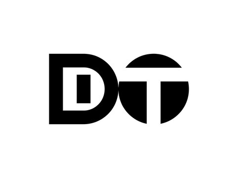 Modern black geometric logo design featuring stylized dt letters with integrated circle element