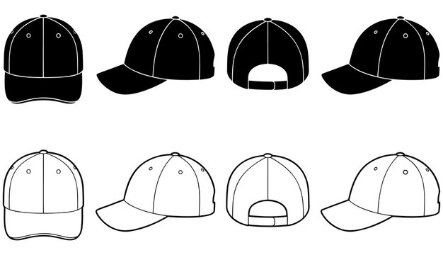 Template baseball cap vector illustration flat sketch design solid and outline