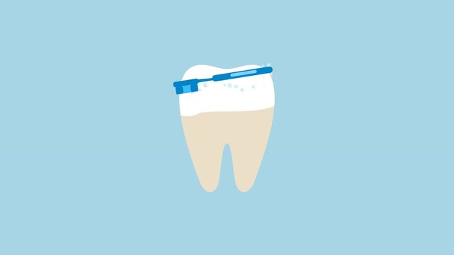 Animated sequence of toothbrush cleaning teeth for oral hygiene