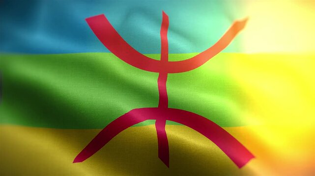 Amazigh flag waving Video. Waving Amazigh flag made of satin or silk fabric. 4K Video Animation.