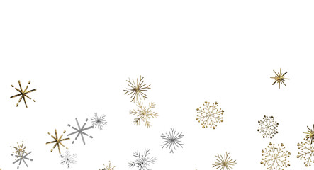 Obraz premium A beautiful display of shimmering gold and silver snowflakes against a deep black backdrop.