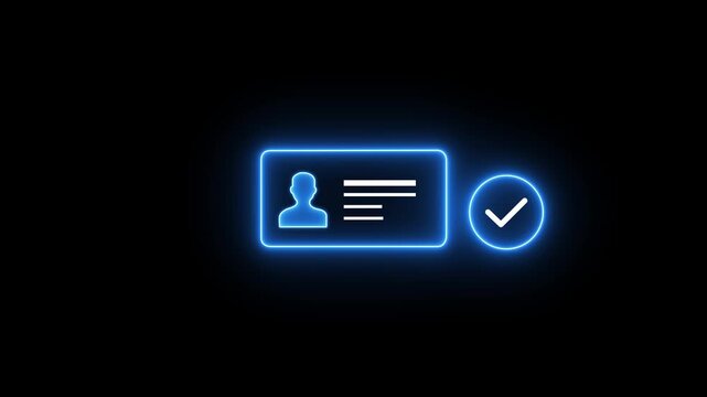 Professional businessman presents validated digital identity with glowing confirmation check mark, symbolizing trust and verification. motion graphic of modern business concept. 4k video