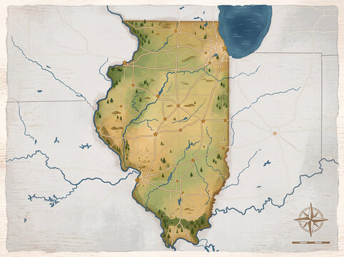 Illinois Map &ndash; Carte de l'Illinois, &Eacute;tat des &Eacute;tats-Unis en illustration vectorielle
