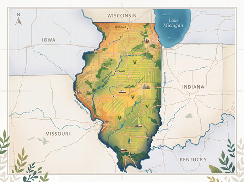 Illinois Map &ndash; Carte de l'Illinois, &Eacute;tat des &Eacute;tats-Unis en illustration vectorielle