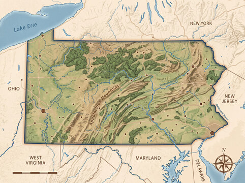 Pennsylvania Map &ndash; Carte de la Pennsylvanie, &Eacute;tat des &Eacute;tats-Unis en illustration vectorielle