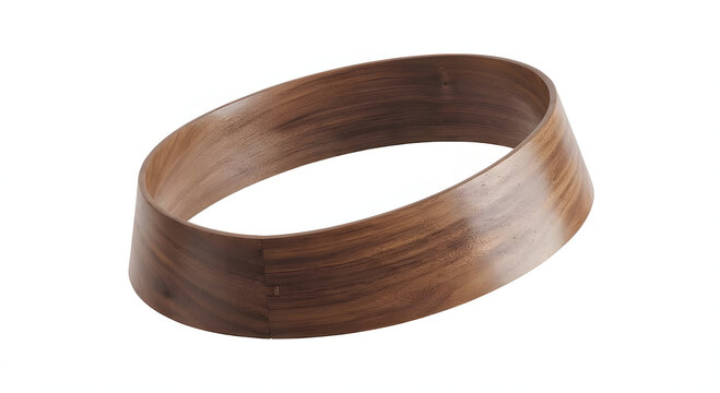 An endless mathematical M&ouml;biustrip ribbon crafted out of rich natural walnut wood grain texture, isolated on a white background.