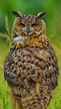 Stunning Great Horned Owl with Vibrant Orange Eyes