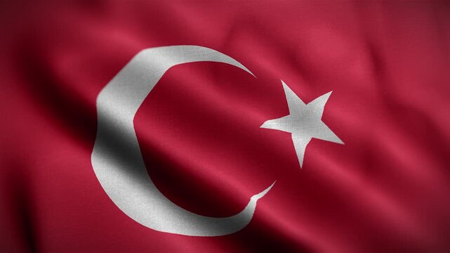 Cinematic close-up of a waving Turkey flag, 4k resolution. High-quality patriotic background featuring soft motion and vibrant colors