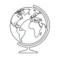 Obraz premium Elegant black and white globe on stand showcasing intricate global shipping routes, concept for logistics, air freight, and international supply chain management