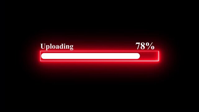 Abstract loading icon animation background. Neon Loading bar sign progress 0 to 100 percent on black background.