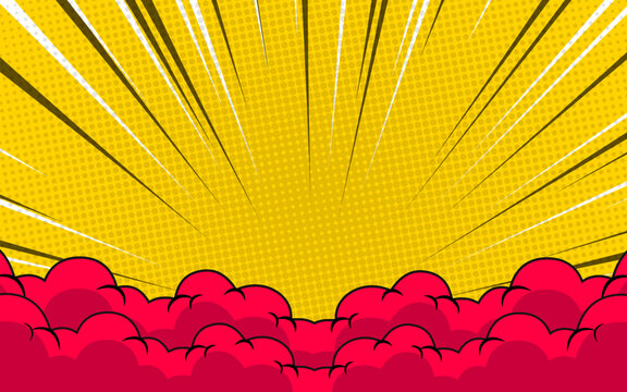 abstract comic background with zoom effect and cartoon cloud element