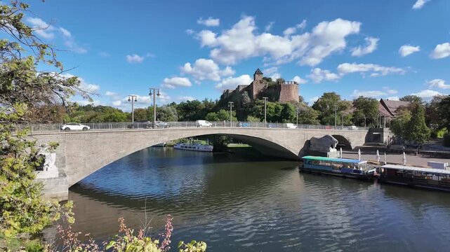 Burg Giebichenstein (Giebichenstein Castle, University of Art and Design) in Halle (Saale), Saxony-Anhalt, Germany on a sunny late summer day,panorama time-lapse