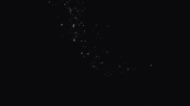 Glitter magic light stars line effec,twhite twinkling glitter particles, curved star path,fairy dust trails,chroma key black screen background,cinematic motion graphics, 4k