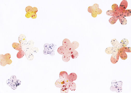 Scattered Watercolor Flower Cutouts on a White Background