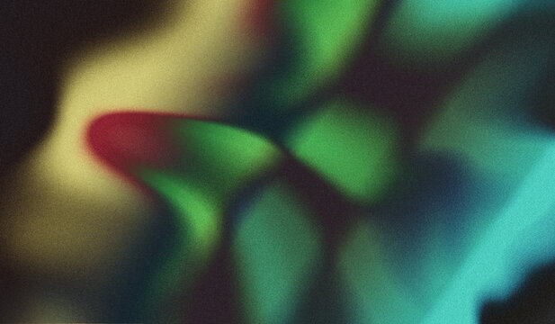 Abstract fluid gradient background with grainy texture vibrant neon green, red, yellow and turquoise light glowing in dark space modern blurry aesthetic vector illustration backdrop