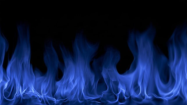 Mystical magical blue flames and glowing gas burning in darkness, creating a powerful fiery energy border for fantasy, paranormal, supernatural, futuristic, mystical and atmospheric designs