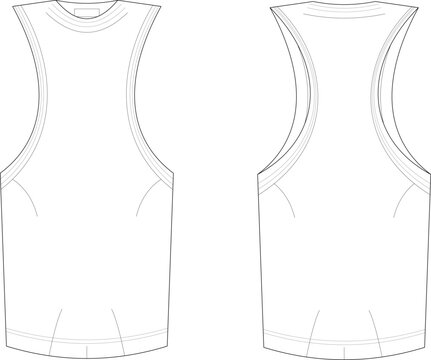Men stringer tank top technical sketch front and back view fashion template for bodybuilding sportswear design tech pack
